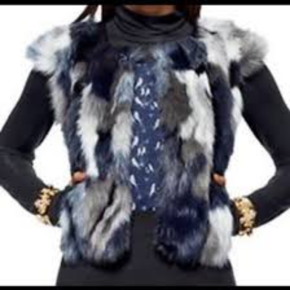 Cabi vest faux fur size M gray dark blue white